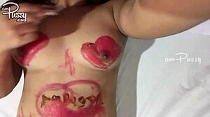 Amateur Girl Draws On Her Naked Asian Body With Lipsticks