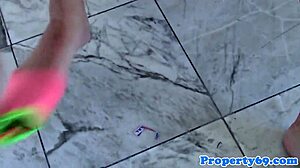 Amateur realtor in house sucking cock from point of view in stockings