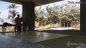 Skinny Twinks Engage in Bareback Anal Sex Near Football Field