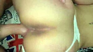 Neighbor's huge ass in white thong teases