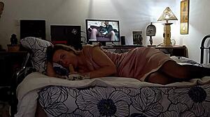 Amateur Slut in Pink Satin Dress Gets Fucked from Behind