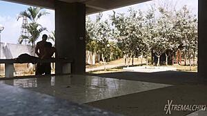 Skinny Twinks Engage in Bareback Anal Sex Near Football Field