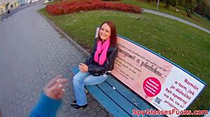 WOW! European babe SUCKS cock on hidden spycam outdoors!