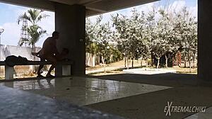 Skinny Twinks Engage in Bareback Anal Sex Near Football Field