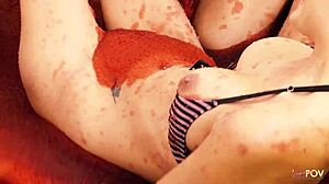 Cheerful babes finger each other in pool