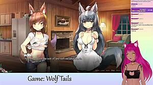 Vtuber Lewdneko Plays Wolf Tails Part 2 with Big Tits Lesbian Action
