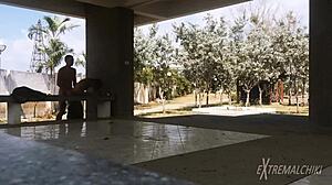 Skinny Twinks Engage in Bareback Anal Sex Near Football Field