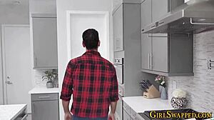 Teen 18+ stepdaughter in stockings sucks big cock! Wow! 😍