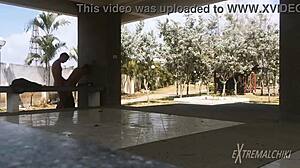 Skinny Twinks Engage in Bareback Anal Sex Near Football Field