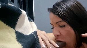 Amateur brunette gets blowjob from neighbor after fixing faucet.