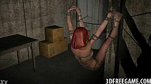 Guardo Questa Rossa 3D Legata e Imbavagliata, Che Soffoca e Gagga in Scena BDSM