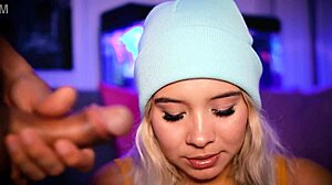 blonde gives her boyfriend a footjob, its so hot