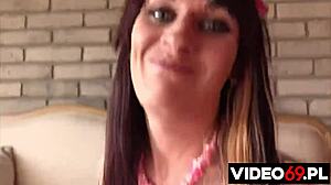 Alone in big house masturbating with dildo.