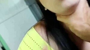 Sexy wife sucks her husband's cock in amateur fucking session.