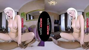 Realitylovers Presents Black Man Spooning Blonde Woman In VR Followed By Blowjob And Doggystyle Sex