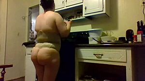 Hey, me and my girl undressing in kitchen for big ass fucking