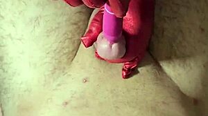 Hand job with vibrating stick deep massage huge cum