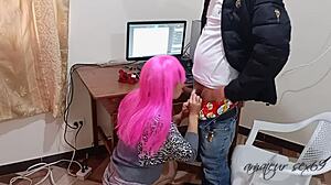 the latina secretary rides her boss's big cock in the office