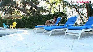 Theres a hot brazilian girl by the pool moaning.