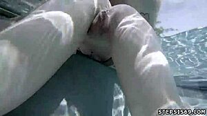 Teen gets hardcore threesome as birthday present from her playfellows in POV.