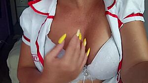 brunette milf gives intriguing jerk off instructions with fetish