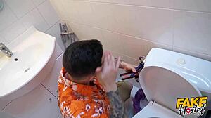 Fake hostel - blonde with massive tits and well hung italian boyfriend have threesome fun in the hostel after busty brunette with tattoos has some lesbian action before sharing cock for orgasms