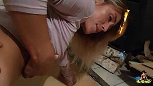 Countrygirl in Blue Leggins Screws Hard by the Stove