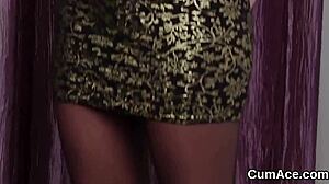 foxy peach swallows cum in pov bukkake facial blowbang