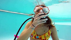 Perfect Brunette Babe Katya Nakolkina Shows Tight Pussy Underwater in Pool