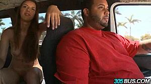 Innocent brunette babe fucked hard on bus