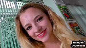 Amateur teen jerks off oiled cock after striptease in pov.