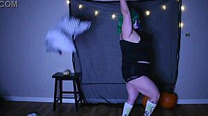 Watch this BBW Beetlejuice cosplay strip with clothes ripping off!