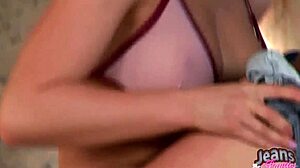 tight jean miniskirt hides secret panties