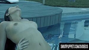 Anastasia Black rides her boyfriend's dick by the pool