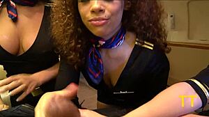 Teddy enjoys triple blowjob on private jet with Emma Bug and others