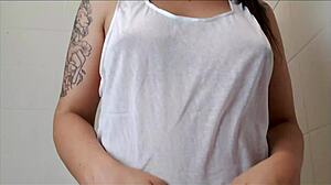 soaking my white clothes in the shower, getting naked and wet with big ass