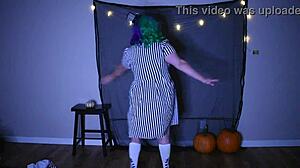 Watch this BBW Beetlejuice cosplay strip with clothes ripping off!