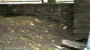 cute teen alexis crystal gets wild in public threesome, banging hard on the street with two guys