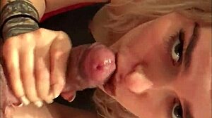 This small blonde slut gives a deep blowjob that's amazing with monster cock 😍