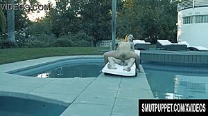 Anastasia Black rides her boyfriend's dick by the pool