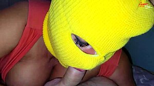Masked Milf Performs Close-Up Blowjob Leading To Oral Creampie On Bed