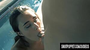 Anastasia Black rides her boyfriend's dick by the pool