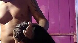 Eating the tasty Brazilian amateur's big pussy.