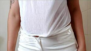 soaking my white clothes in the shower, getting naked and wet with big ass