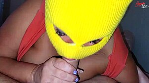 Masked Milf Performs Close-Up Blowjob Leading To Oral Creampie On Bed