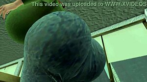 teacher's breasts inflate as she shows off her ass in class