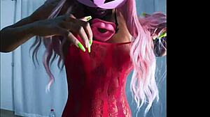 check out tropicalpussy looking alluring in red high heels with tight pussy and buttplug