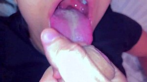 Close-Up Of Cum Swallowed During Intense Blowjob