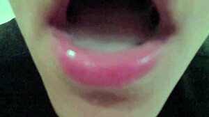 Close-Up Of Cum Swallowed During Intense Blowjob