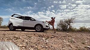 Pulled over and had sex in the desert with monster cock?